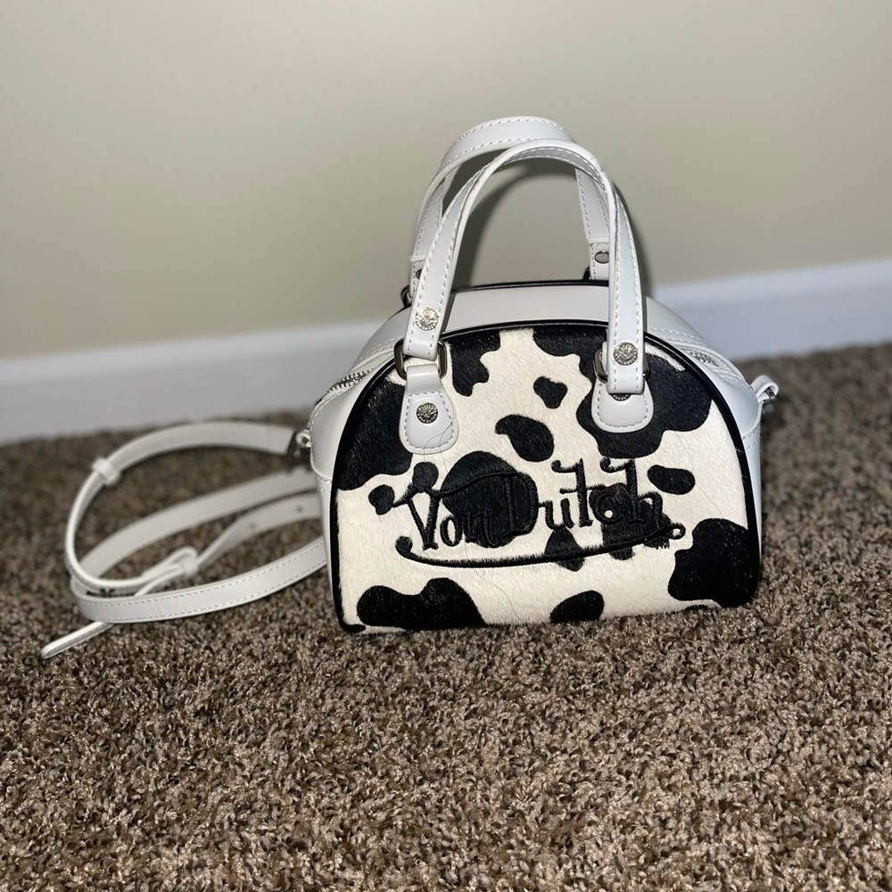 Von Dutch Black and White Cow Print Bag